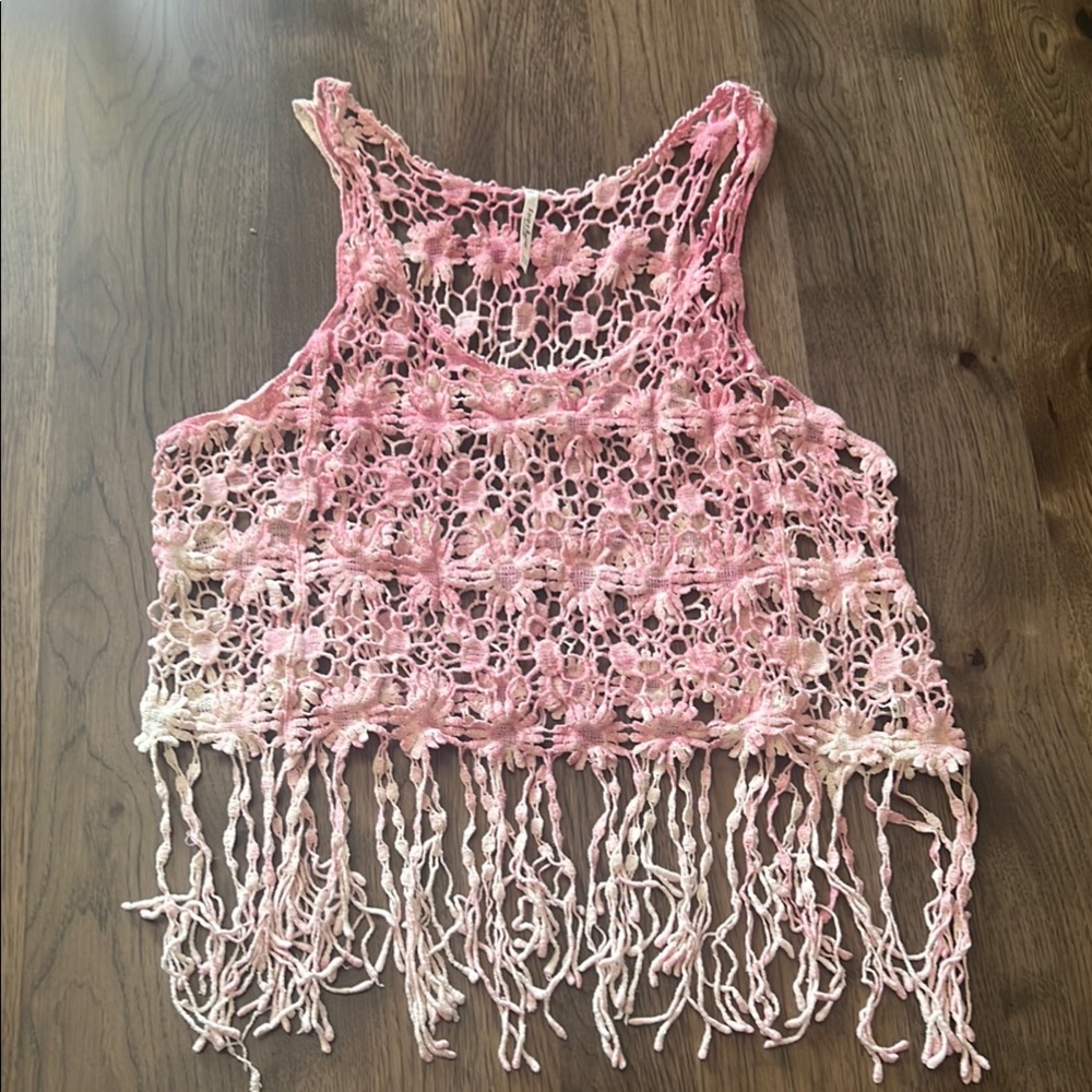 India Boutiques Sleeveless Pink/White Floral Design Knit Top OS